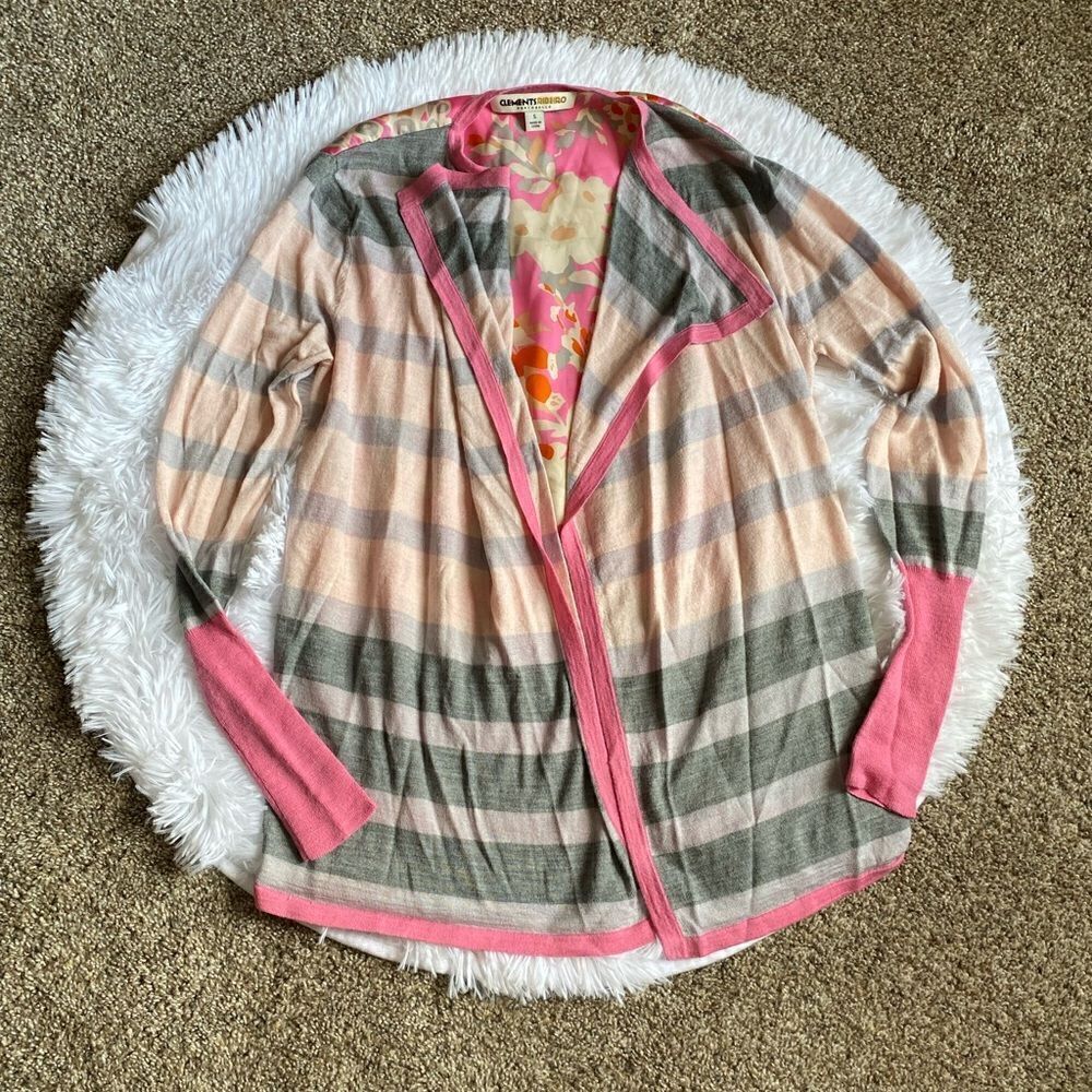 Clements Ribeiro Open Front Sweater Wool Blend Pink Floral Womens Size Small - Picture 2 of 10